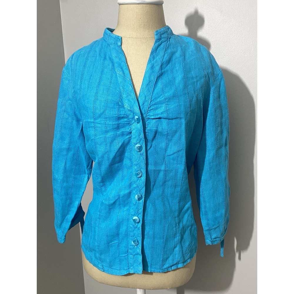 Women's Linen Top Resort Wear Beach Cruise Vacation Bright Turquoise Size‎ Small